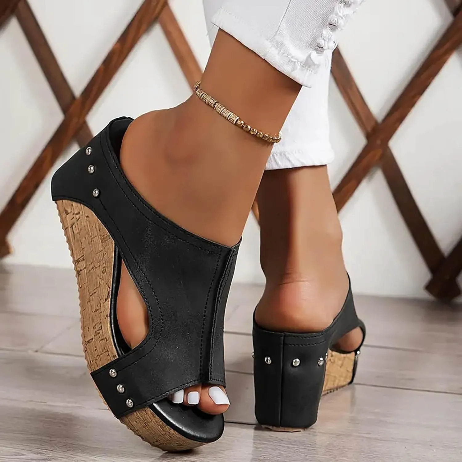 Women's Wedge Orthopedic Sandals Dressy,Open Toe Platform Sandals Retro Leather Summer Slides Beach Walking Sandals