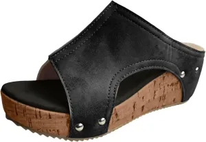 Women's Wedge Orthopedic Sandals Dressy,Open Toe Platform Sandals Retro Leather Summer Slides Beach Walking Sandals