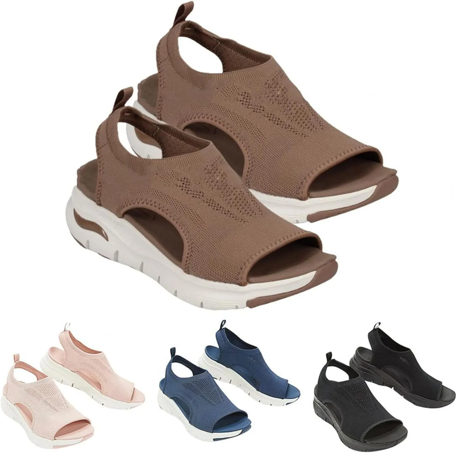 Women's Wedge Sandals Orthopedic Open Toe Leather Sandals Non-Slip Lightweight Large Size Comfortable Fish Mouth Sandals Fashion Summer Shoes,Pink,US11/EU43