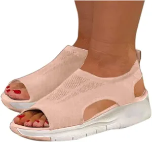 Women's Wedge Sandals Orthopedic Open Toe Leather Sandals Non-Slip Lightweight Large Size Comfortable Fish Mouth Sandals Fashion Summer Shoes,Pink,US11/EU43