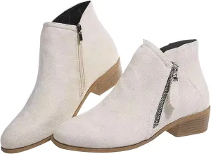 Womens Winter Boots Ankle Brown Booties Women Oxford Boots for Women Ankle Bootie for Women Low Heel Comfy Soft Cover Heel Cut Out Chunky Stacked Heel Slip on
