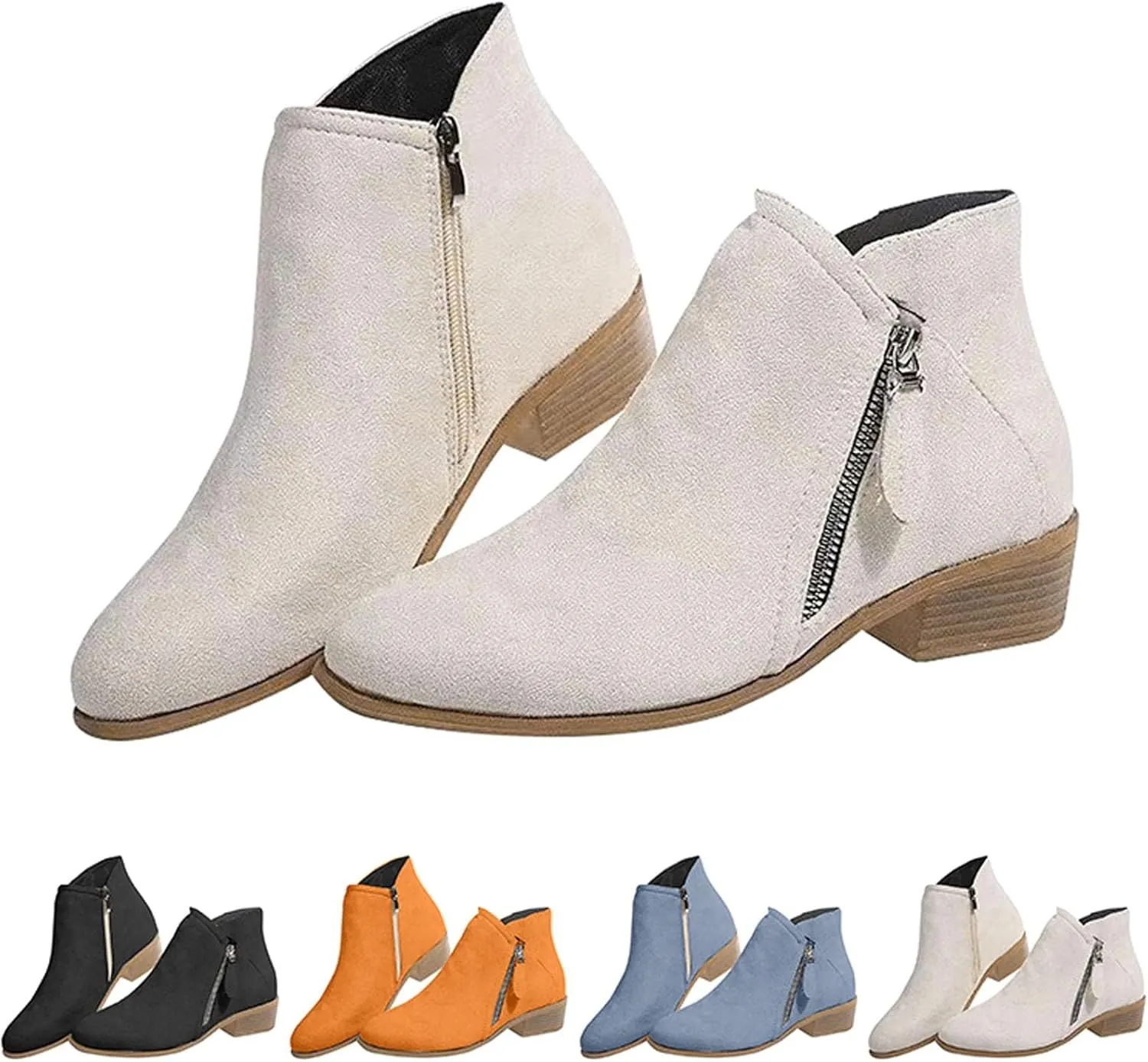 Womens Winter Boots Ankle Brown Booties Women Oxford Boots for Women Ankle Bootie for Women Low Heel Comfy Soft Cover Heel Cut Out Chunky Stacked Heel Slip on