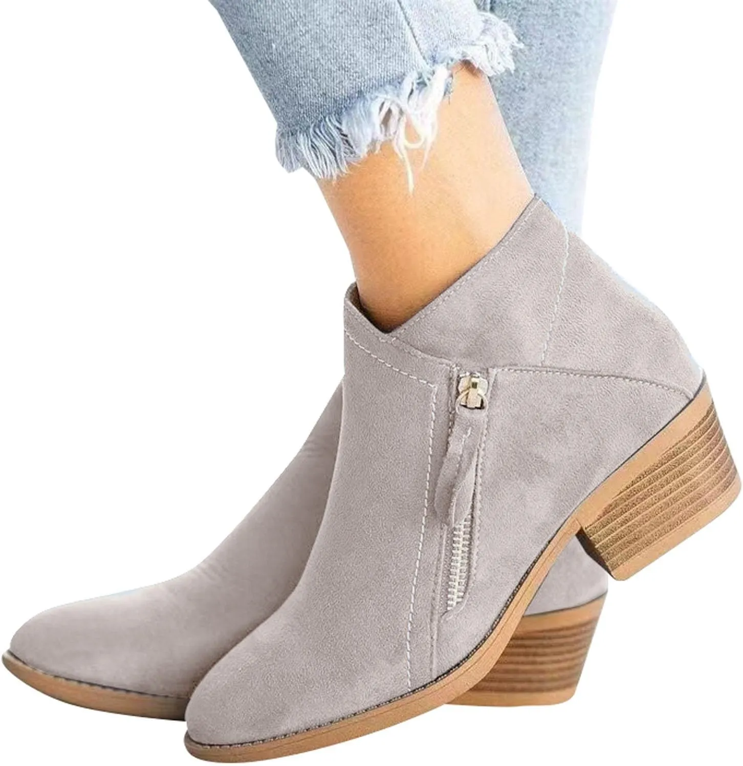 Womens Winter Boots Ankle Brown Booties Women Oxford Boots for Women Ankle Bootie for Women Low Heel Comfy Soft Cover Heel Cut Out Chunky Stacked Heel Slip on
