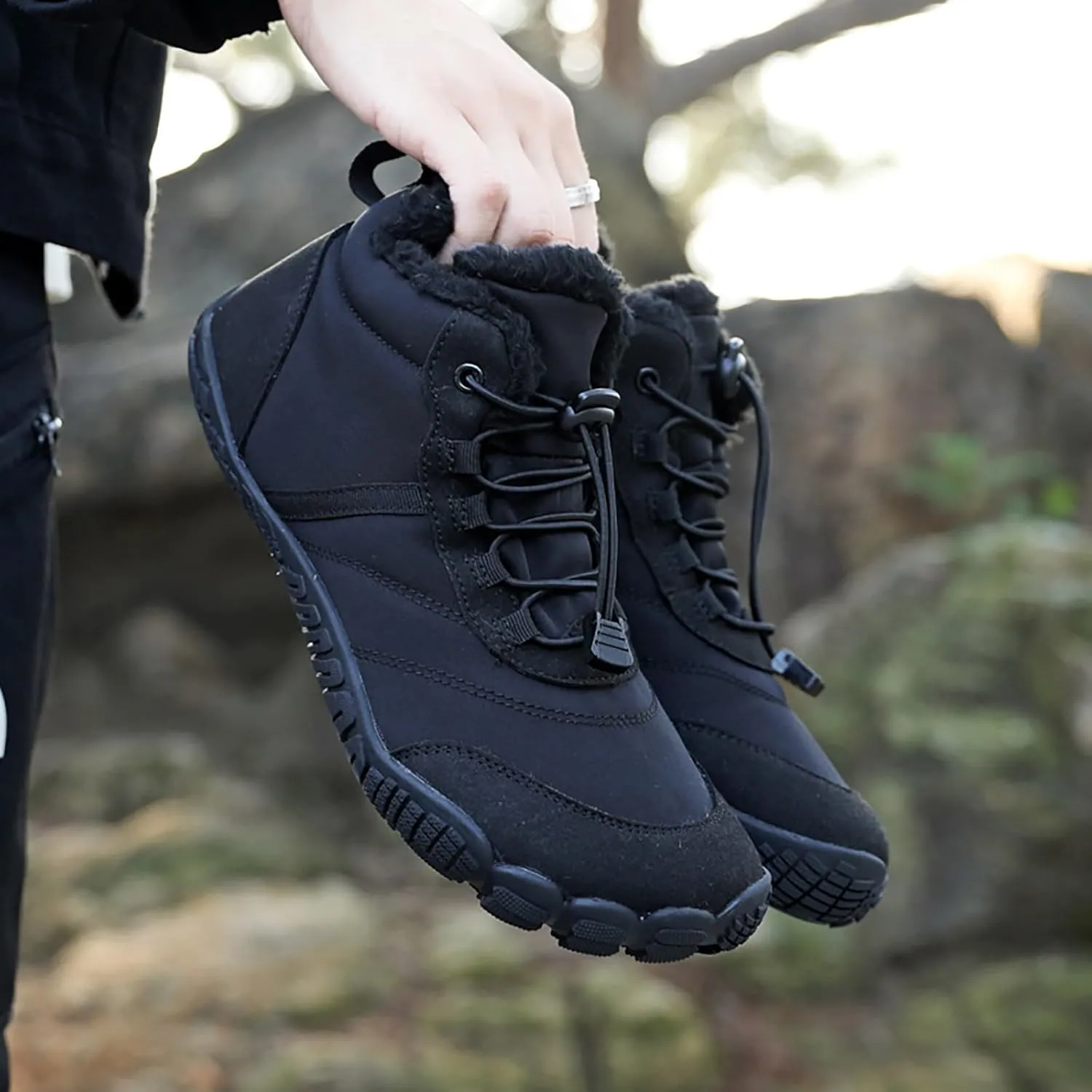 Womens Winter Sport Waterproof Boots Snow Boots Fur Lined Warm Ankle Boots Slip On Fuzzy Hiking Booties