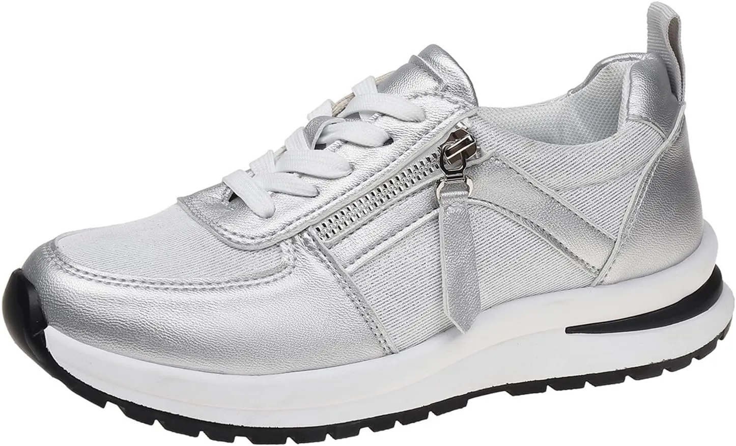 Women's Zipper Platform Tennis Shoes Wedge Sneakers Fashion Canvas Casual Hidden Heel Slip On Sneaker Non Side Low-Top Lace-Up Solid Color with Comfortable Lightweight Walking