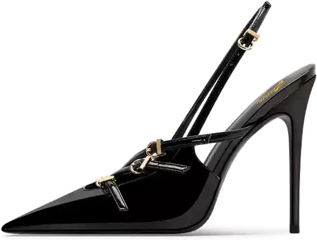 Zszszsu Sexy Pointed Toe Singback Pumps Thin High Stiletto Heels Buckle Strap Party Dress Formal Lady Girls Shoes Size 4-16 US