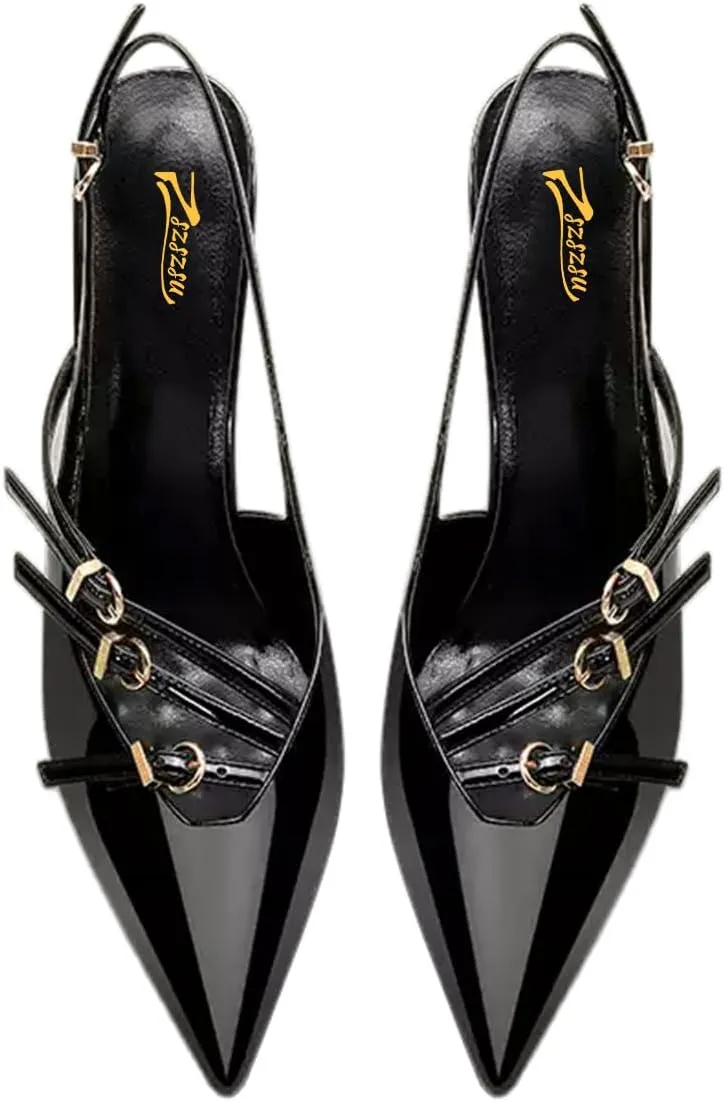 Zszszsu Sexy Pointed Toe Singback Pumps Thin High Stiletto Heels Buckle Strap Party Dress Formal Lady Girls Shoes Size 4-16 US